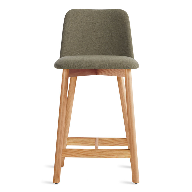 Slate Genuine Leather Counter Stool with Walnut Frame