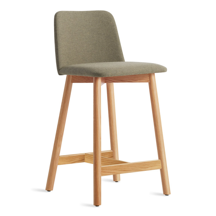 Slate Genuine Leather Counter Stool with Walnut Frame