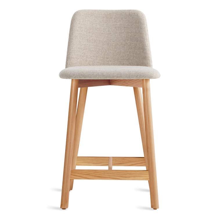 Slate Genuine Leather Counter Stool with Walnut Frame
