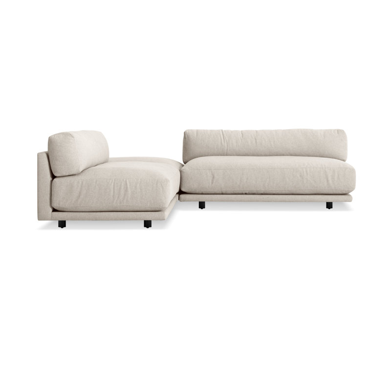 Sanford Natural Linen Backless Small L Sectional Sofa in Wood