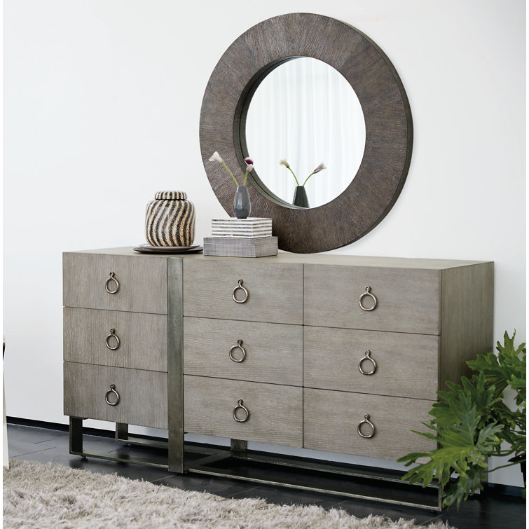 Gray Oak Transitional 9-Drawer Dresser with Aluminum Base