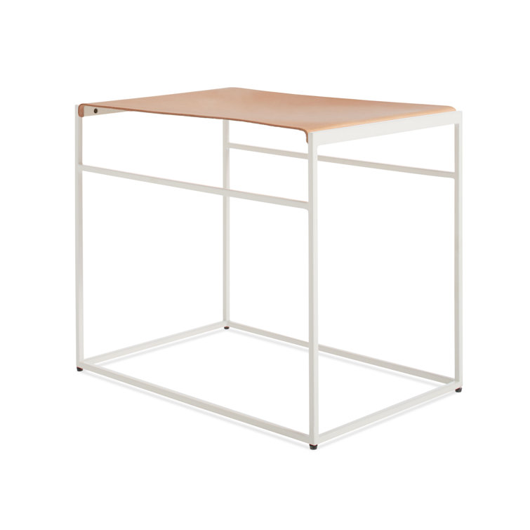 White Steel and Leather Minimalist Accent Stool