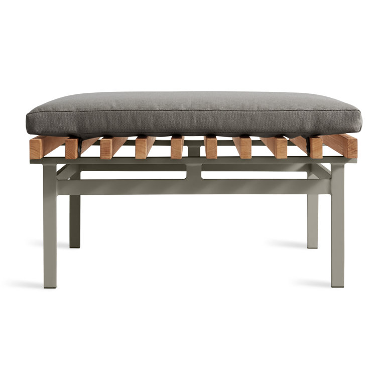 Charcoal Teak and Aluminum Outdoor Ottoman with Sunbrella Cushion