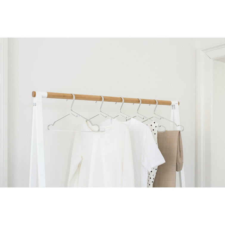 Large White Steel and Bamboo Portable Clothes Rack