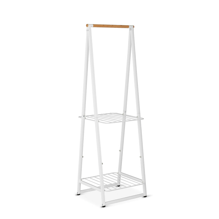 Small White Wood and Wire Garment Rack with Adjustable Shelves