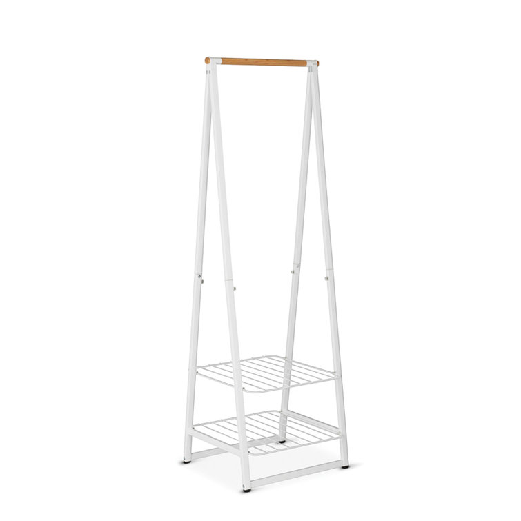 Small White Wood and Wire Garment Rack with Adjustable Shelves