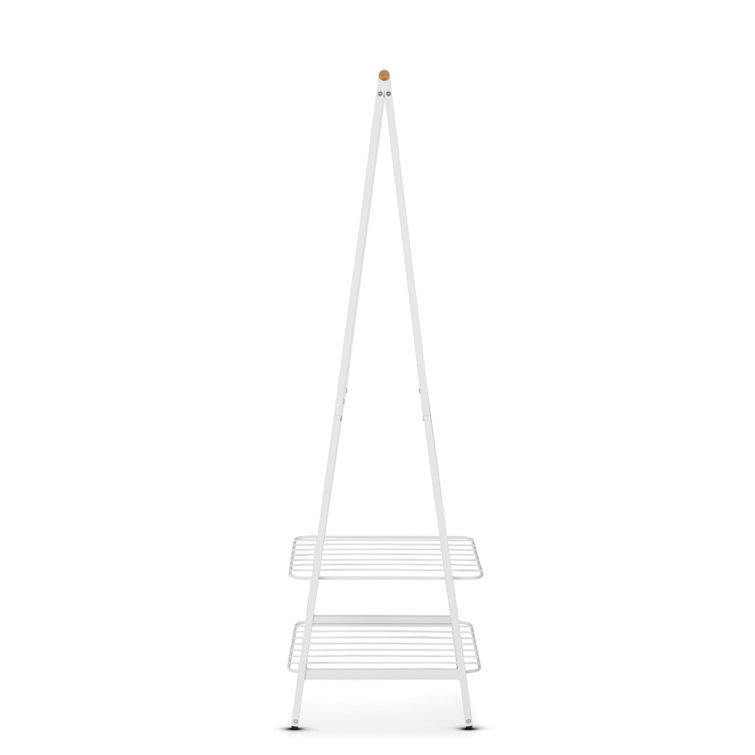 Small White Wood and Wire Garment Rack with Adjustable Shelves