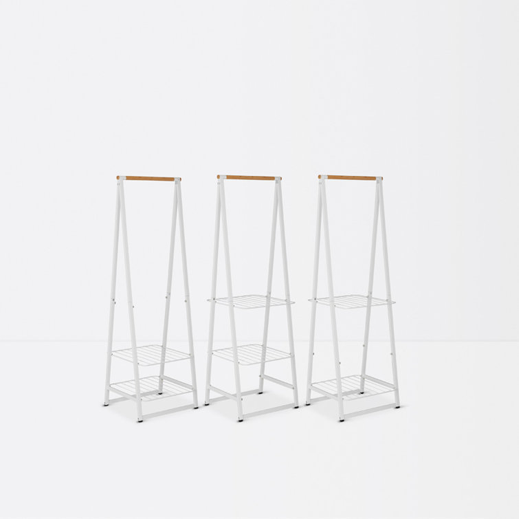 Small White Wood and Wire Garment Rack with Adjustable Shelves