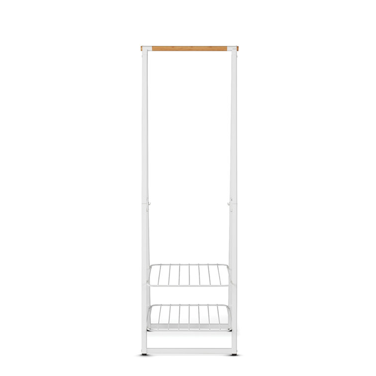 Small White Wood and Wire Garment Rack with Adjustable Shelves