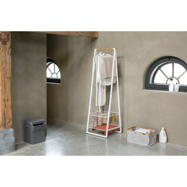 Small White Wood and Wire Garment Rack with Adjustable Shelves