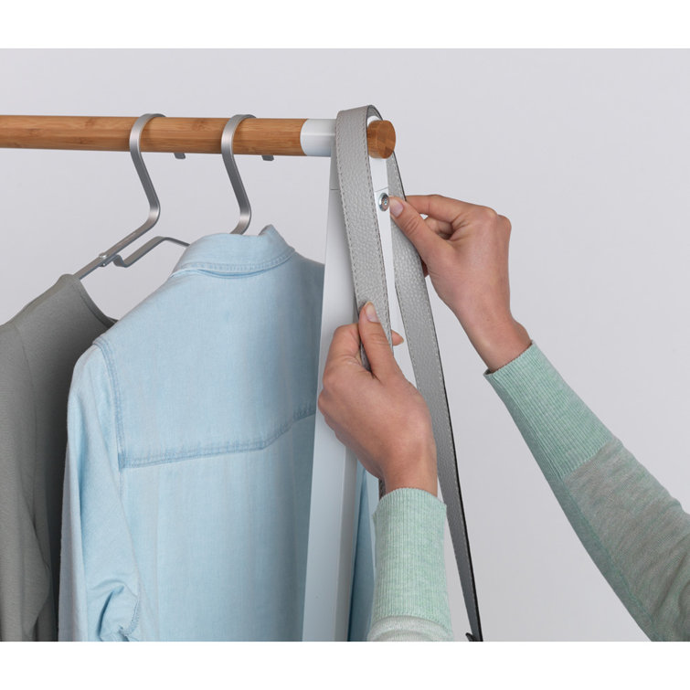Small White Wood and Wire Garment Rack with Adjustable Shelves