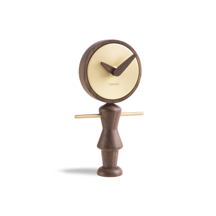 Walnut and Brass Modern Tabletop Clock with Quartz Movement