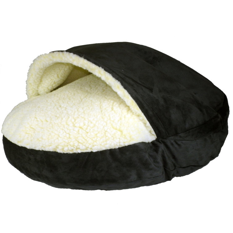Small Black Microsuede Orthopedic Hooded Dog Bed