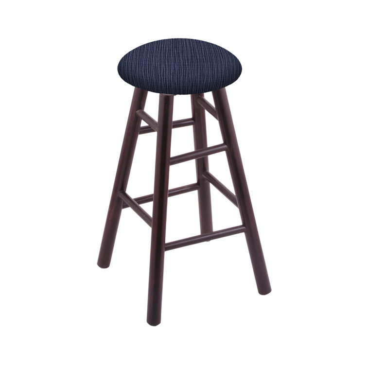 Swivel Medium Oak Backless Bar Stool with Axis Denim Seat