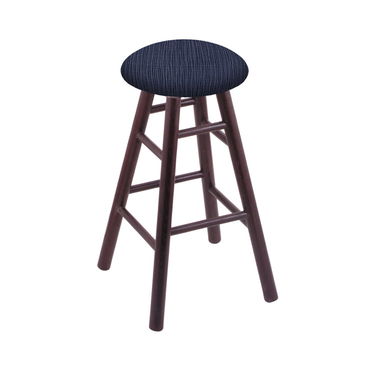Swivel Medium Oak Backless Bar Stool with Axis Denim Seat