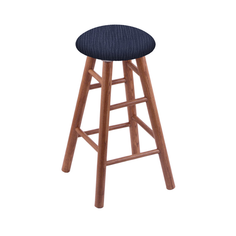 Swivel Medium Oak Backless Bar Stool with Axis Denim Seat