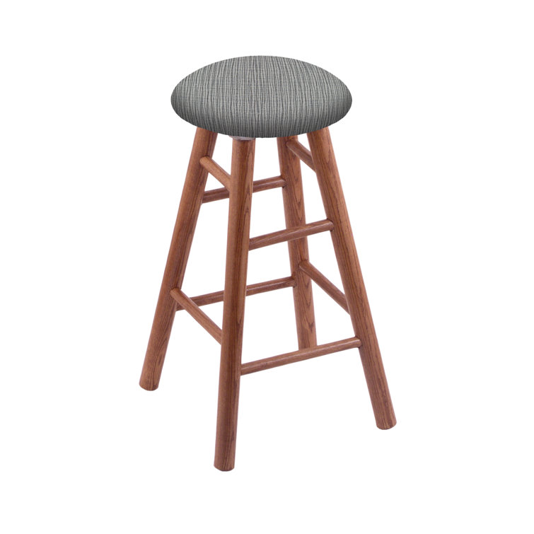 Swivel Medium Oak Backless Bar Stool with Axis Denim Seat