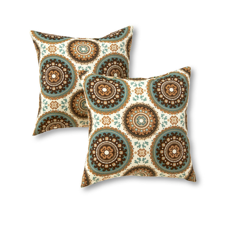 Spray Blue Geometric Square Outdoor Accent Pillows, Set of 2