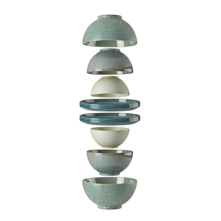 Green and White Ceramic 8-Piece Nesting Dinnerware Set