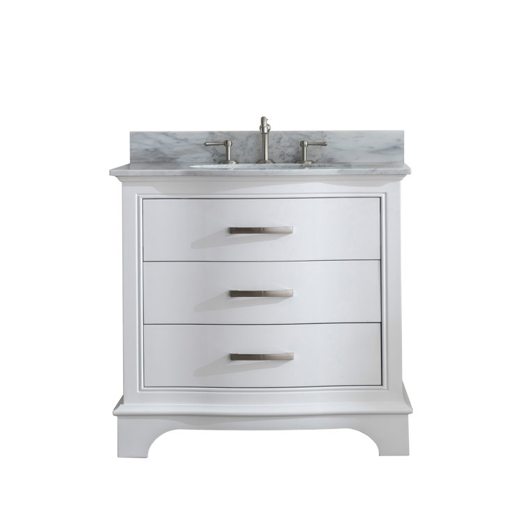 Monroe 36'' White Solid Wood Freestanding Vanity with Marble Top