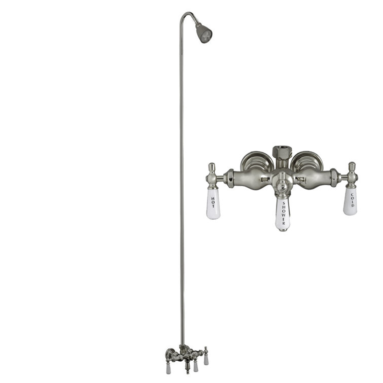 Chrome Wall Mounted 3-Handle Tub Faucet with Diverter