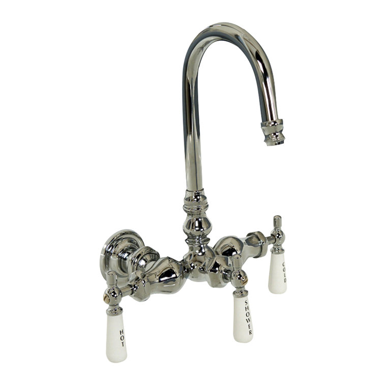 Chrome Wall Mounted Clawfoot Tub Faucet with Porcelain Handles