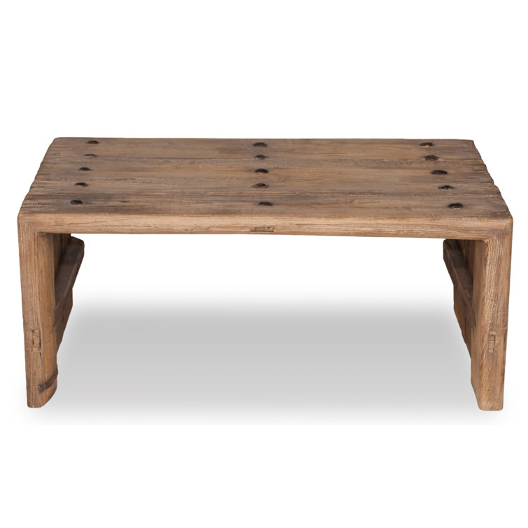 Rustic Rectangular Beige Wood Coffee Table with Storage