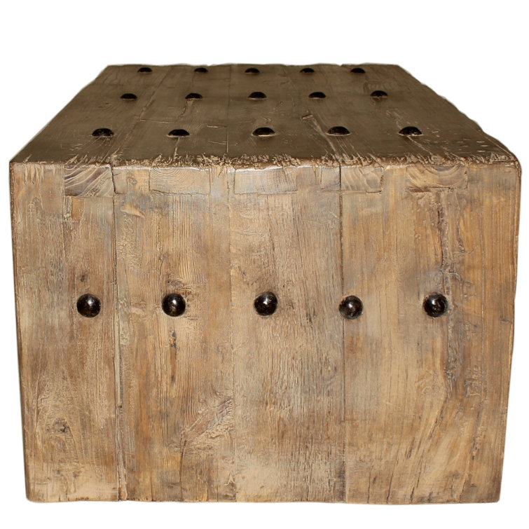Rustic Rectangular Beige Wood Coffee Table with Storage