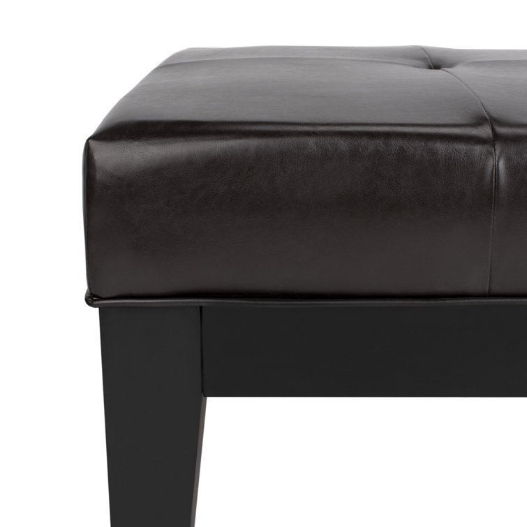 Transitional Tufted Cocktail Ottoman in Quilted Brown Faux Leather
