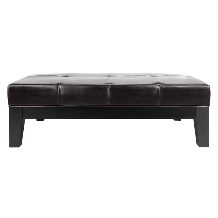 Transitional Tufted Cocktail Ottoman in Quilted Brown Faux Leather