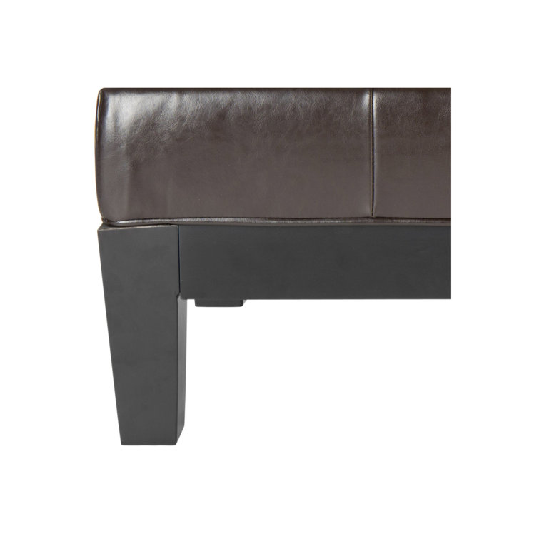 Transitional Tufted Cocktail Ottoman in Quilted Brown Faux Leather