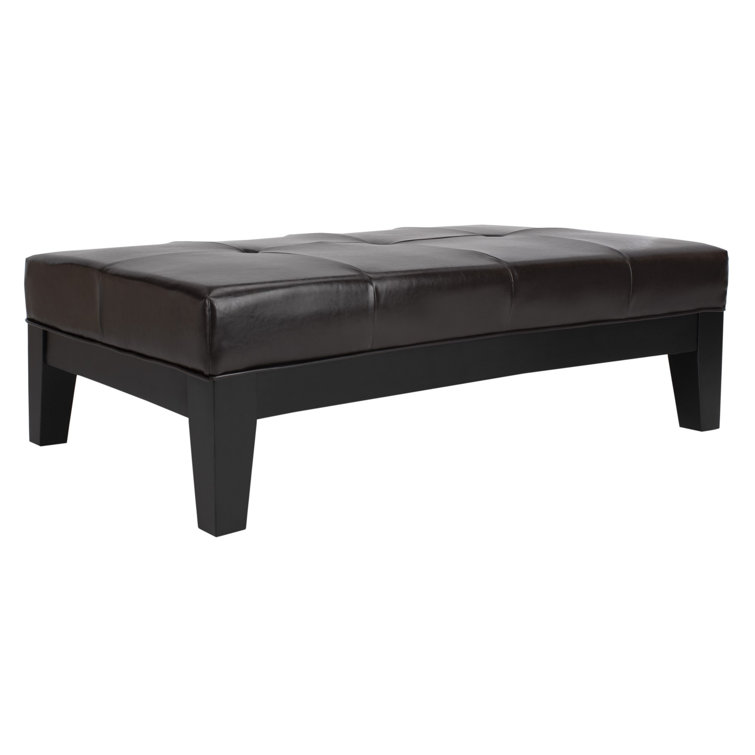 Transitional Tufted Cocktail Ottoman in Quilted Brown Faux Leather