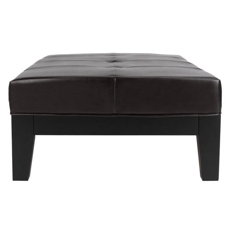Transitional Tufted Cocktail Ottoman in Quilted Brown Faux Leather