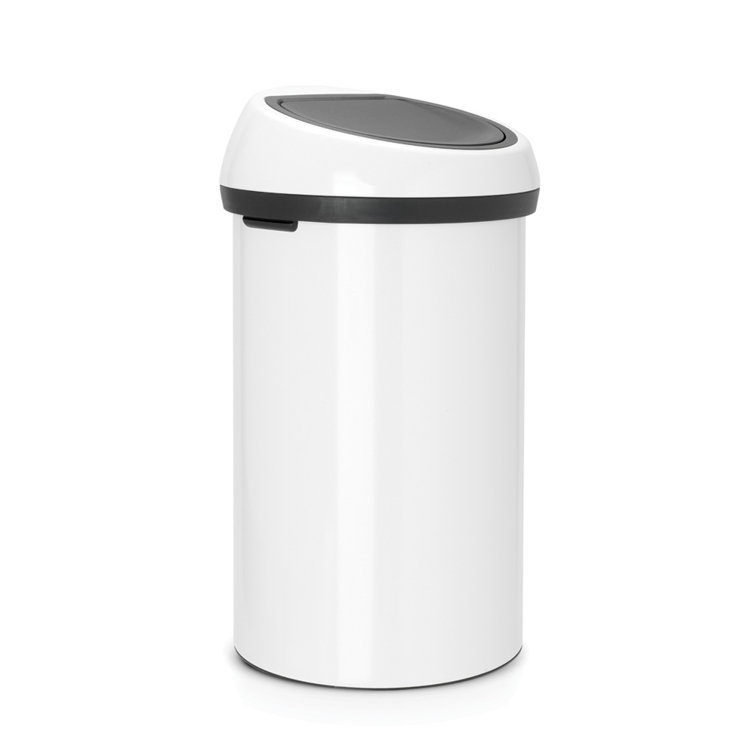 White Metal 16-Gallon Touch Bar Trash Can