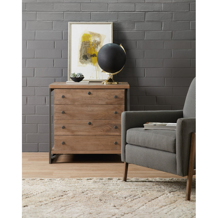 32'' Gray/Brown Mango Wood 2-Drawer Lockable Lateral File Cabinet