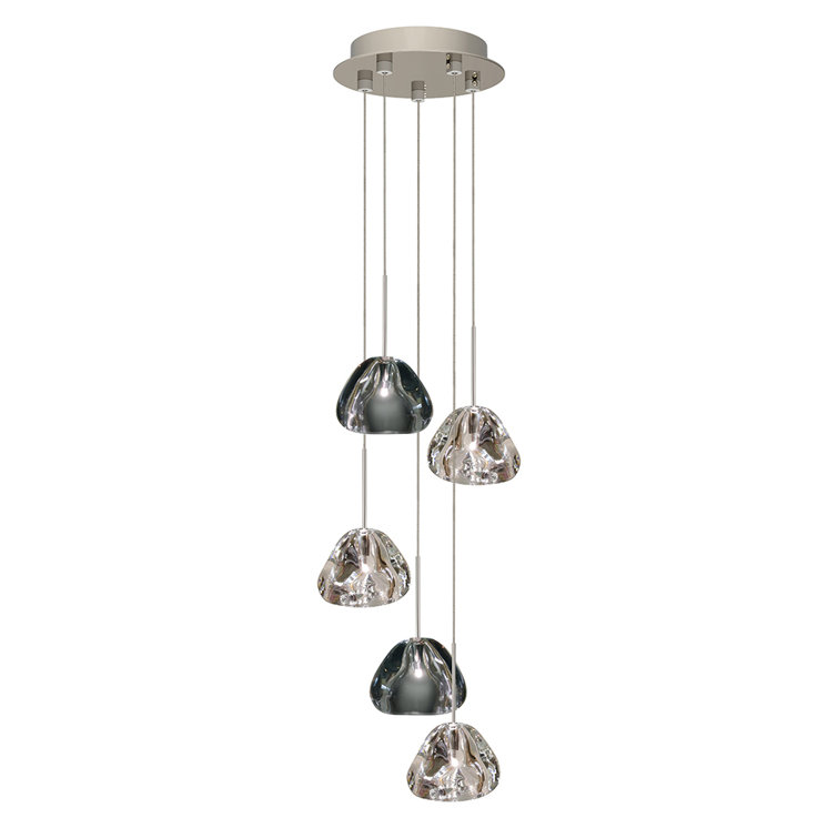 Polished Nickel 5-Light Crystal Cluster Pendant