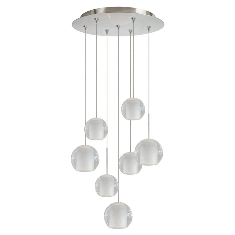 Gracie Satin Nickel 7-Light LED Cluster Pendant with Frosted Glass