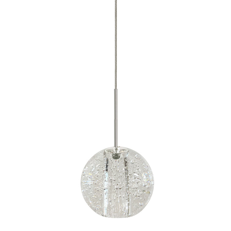 Satin Nickel LED Pendant with Clear Seedy Glass - Indoor/Outdoor