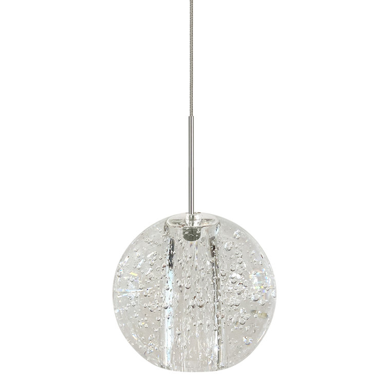 Elysian Satin Nickel 1-Light LED Dome Pendant with Clear Seedy Glass