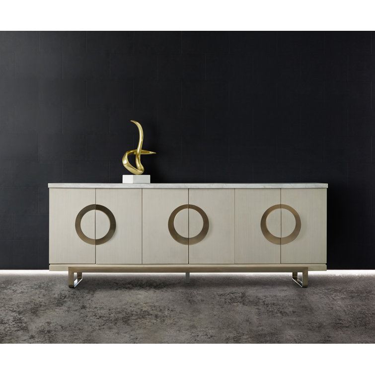 Transitional Gold and White 96'' Sideboard with Circular Accents