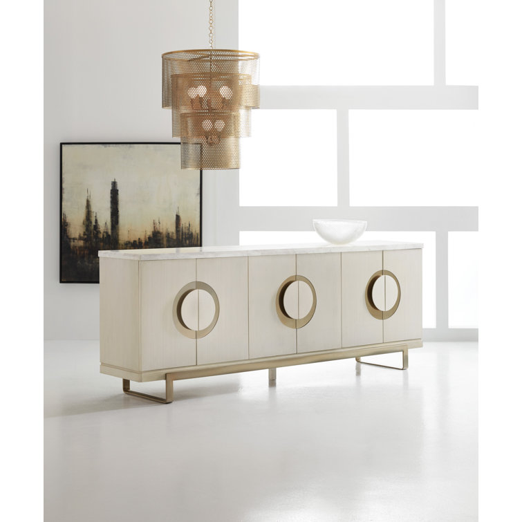 Transitional Gold and White 96'' Sideboard with Circular Accents