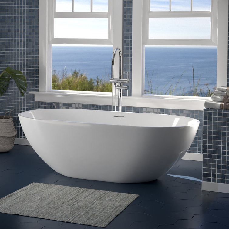 68.5'' White Resin Freestanding Oval Soaking Bathtub