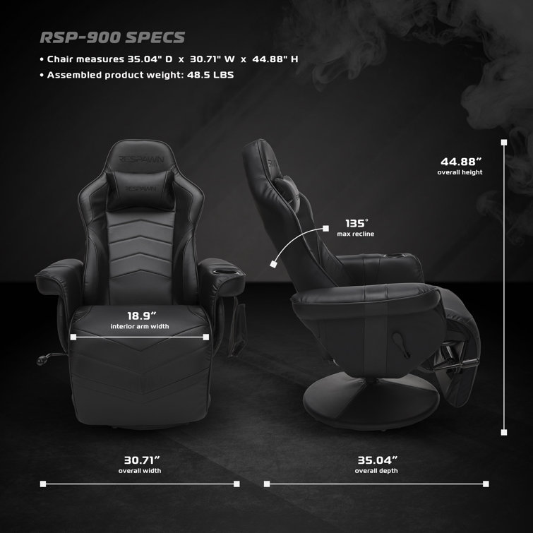 Black Bonded Leather Racing Style Gaming Recliner with Footrest