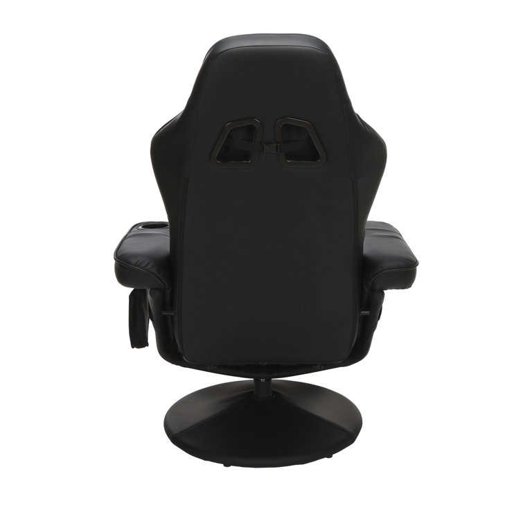 Black Bonded Leather Racing Style Gaming Recliner with Footrest
