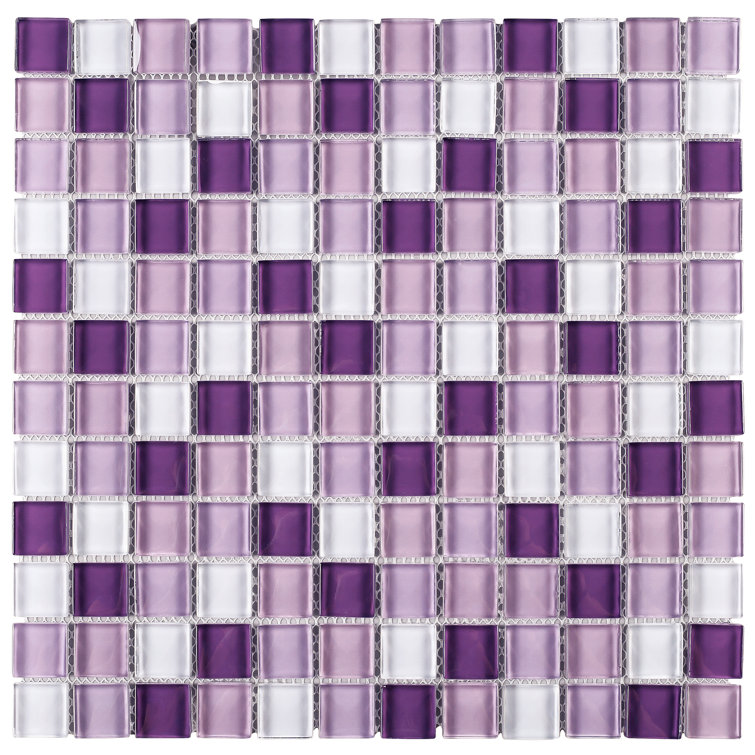 Purple and White Glass Mosaic Tile Sheet for Walls
