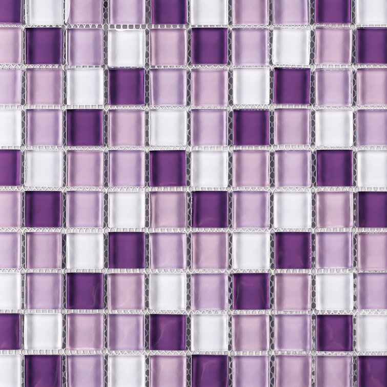 Purple and White Glass Mosaic Tile Sheet for Walls