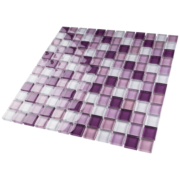 Purple and White Glass Mosaic Tile Sheet for Walls