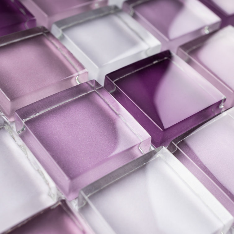 Purple and White Glass Mosaic Tile Sheet for Walls