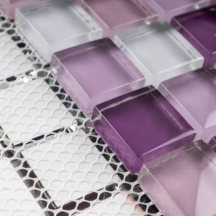 Purple and White Glass Mosaic Tile Sheet for Walls