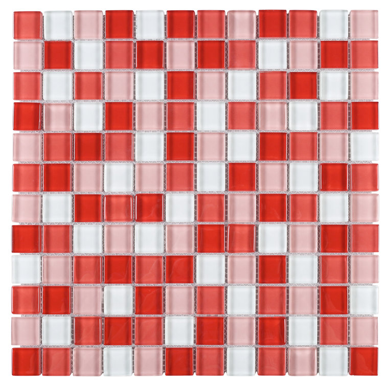 Red and Pink Glass Mosaic Tile Sheet for Kitchen and Bathroom